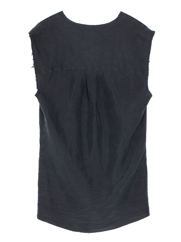 No.74 Silk Pongee Sleeveless Shirt Black