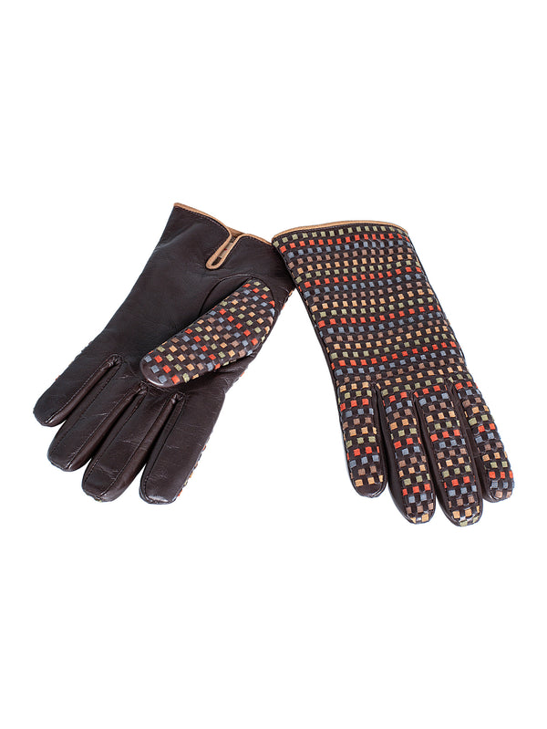 Women’s Handmade Leather Cashmere Marron Multicolor Glove