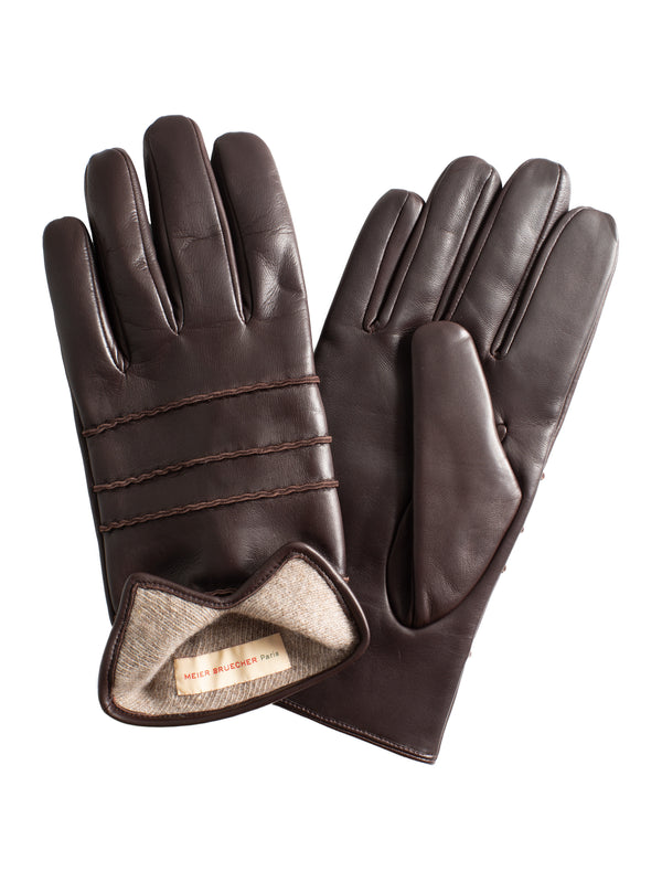 Men’s Rayures Lambskin Cashmere Gloves Coffee