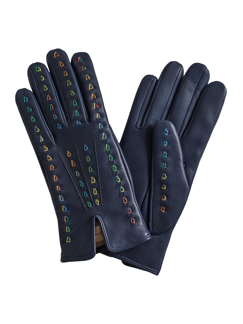 Women’s Jeux des Fils Lambskin Cashmere Gloves Navy Bright Blue