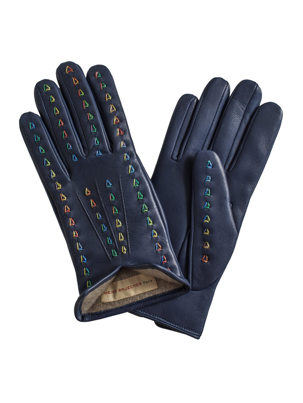 Women’s Jeux des Fils Lambskin Cashmere Gloves Navy Bright Blue