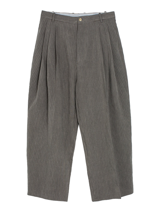 Creased Linen Pinstripe Pants Dark Beige