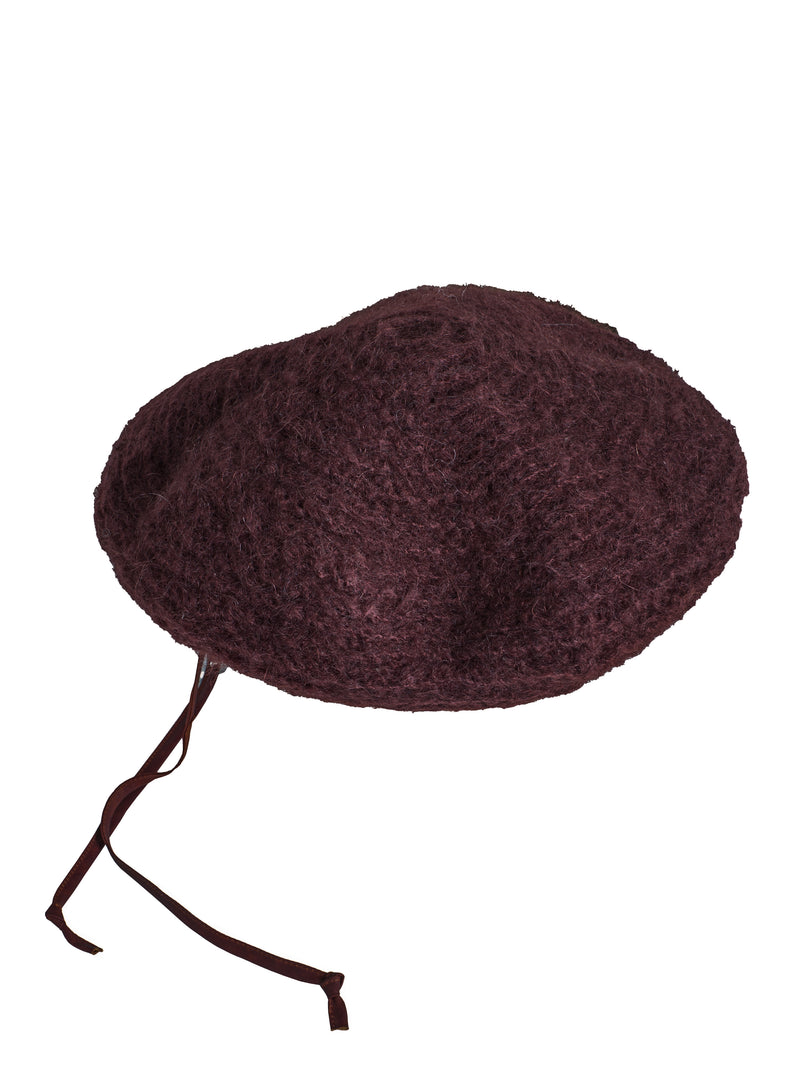 Beret Nr1 Hand Crochet Beret With Fabric Brim Edge Oxblood