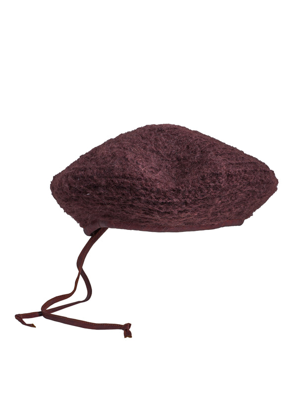 Beret Nr1 Hand Crochet Beret With Fabric Brim Edge Oxblood