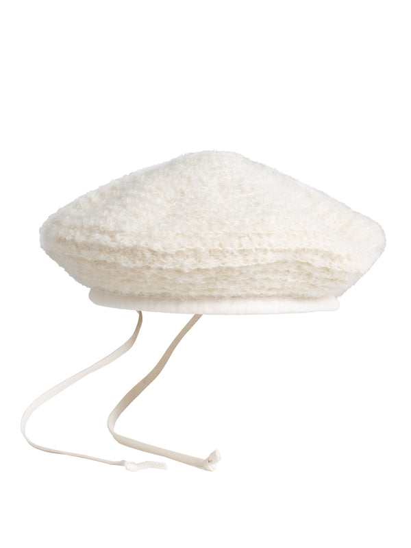 Beret Nr1 Hand Crochet Beret With Fabric Brim Edge Natural