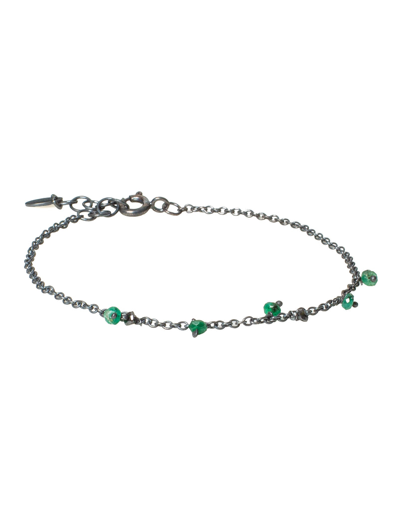 018.07 Silver Oxidized Emerald Green And Black Diamonds Bracelet