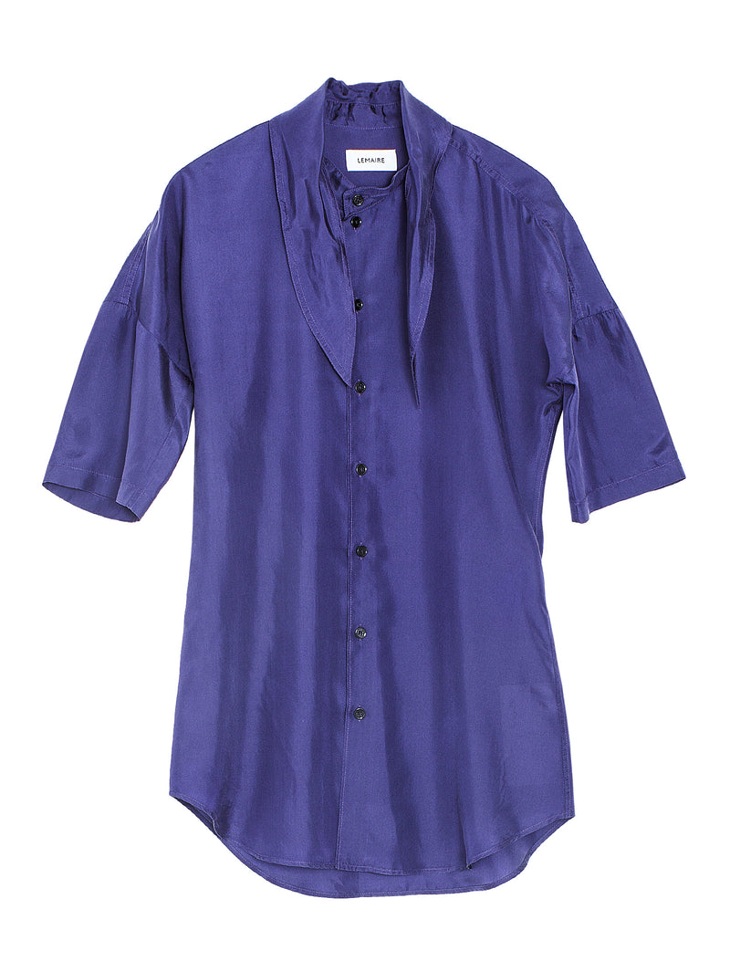 Short Sleeve Fitted Shirt With Scarf Purple Iris