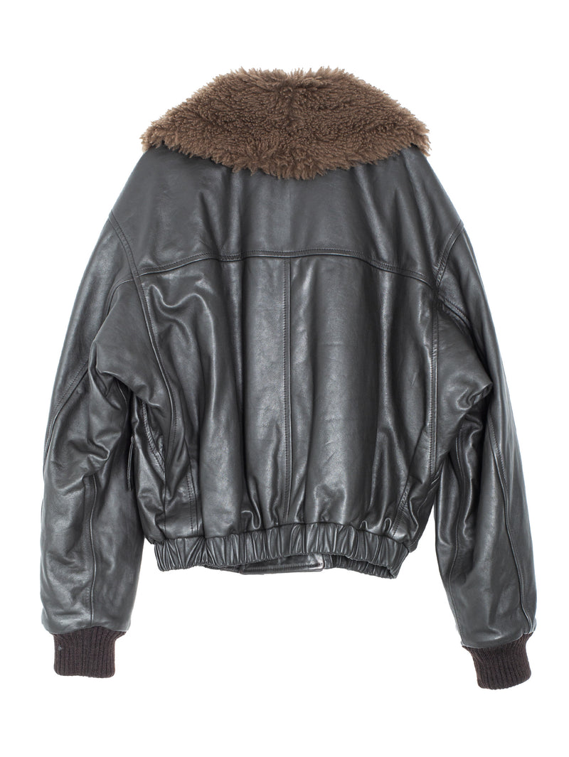 Leather Blouson With Shearling Collar Dark Espresso