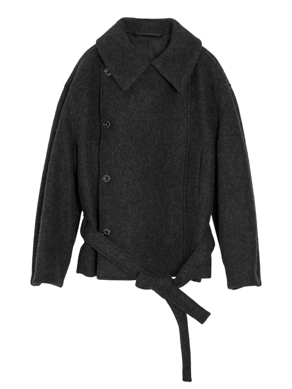 Short Asymmetrical Bathrobe Coat Black