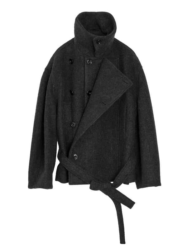 Short Asymmetrical Bathrobe Coat Black