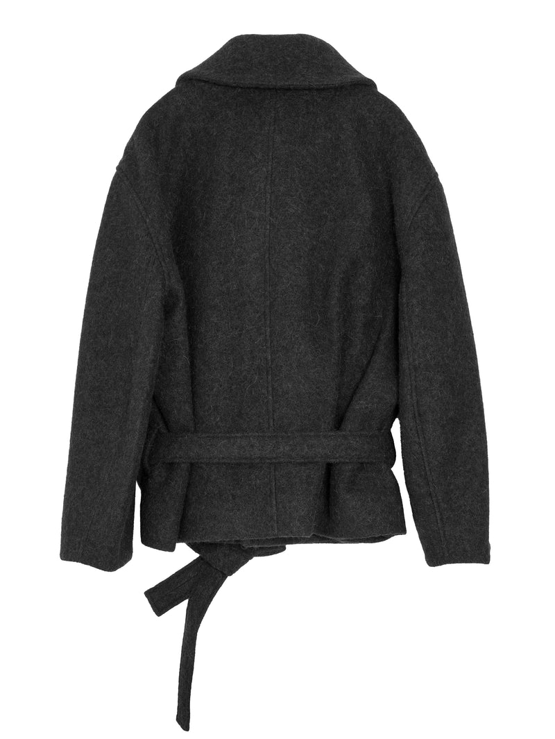 Short Asymmetrical Bathrobe Coat Black