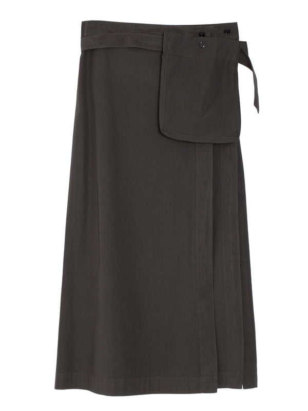 Buttoned Long Skirt Dark Brown
