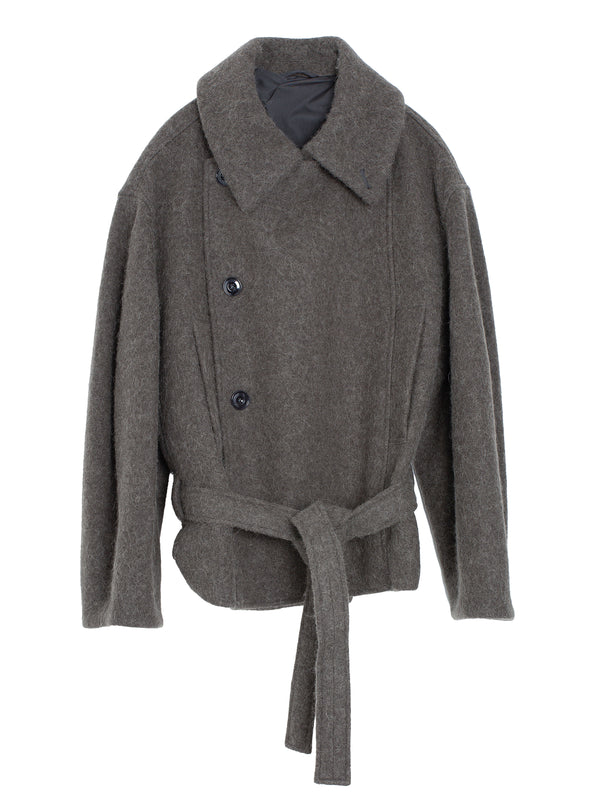 Short Asymmetrical Bathrobe Coat Dark Khaki