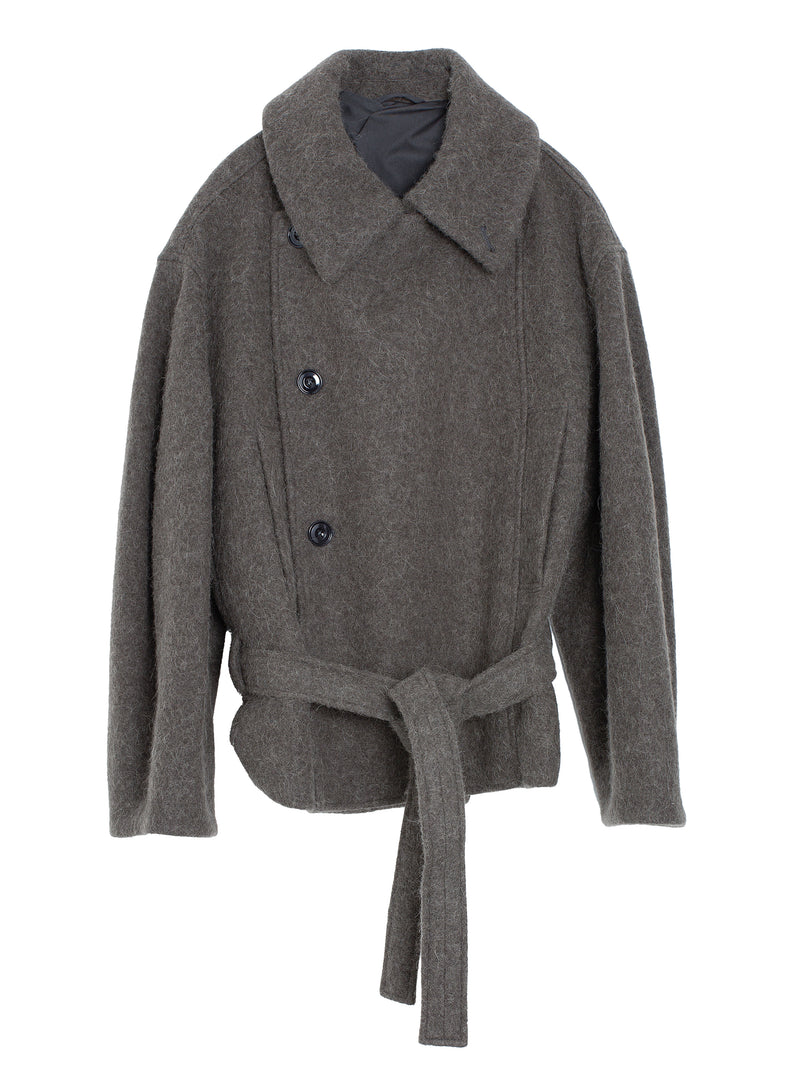 Short Asymmetrical Bathrobe Coat Dark Khaki