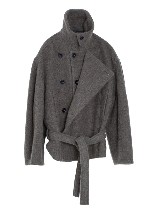 Short Asymmetrical Bathrobe Coat Dark Khaki