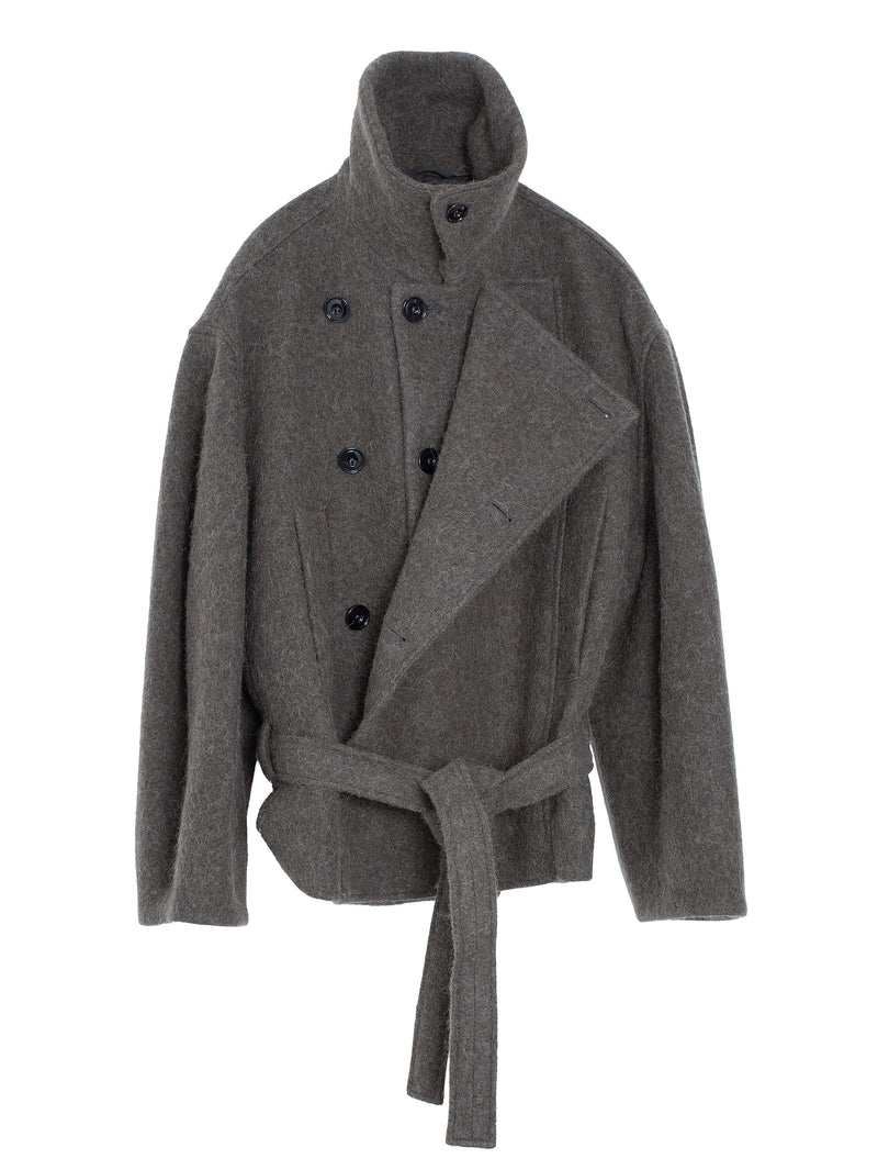 Short Asymmetrical Bathrobe Coat Dark Khaki