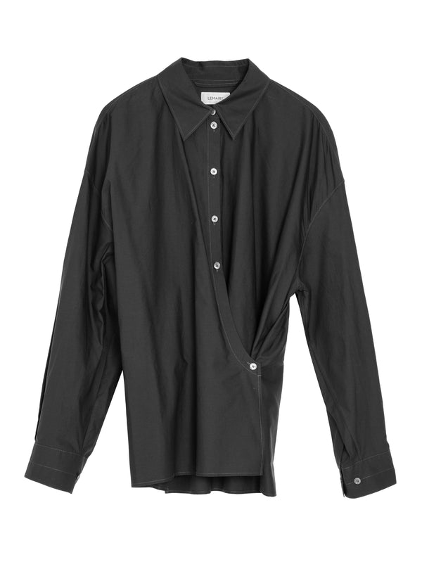 Straight Collar Twisted Shirt Squid Ink