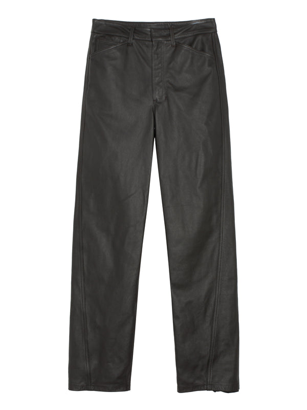 Leather Five Pockets Twisted Pants Dark Espresso