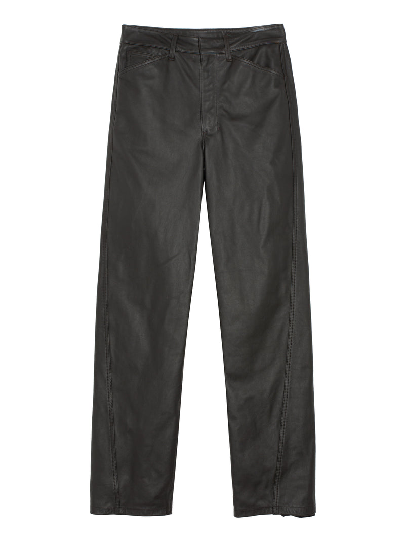 Leather Five Pockets Twisted Pants Dark Espresso