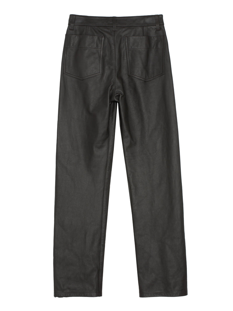 Leather Five Pockets Twisted Pants Dark Espresso