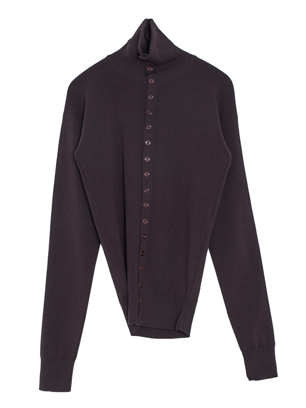 Buttoned Fitted Cardigan Aubergine