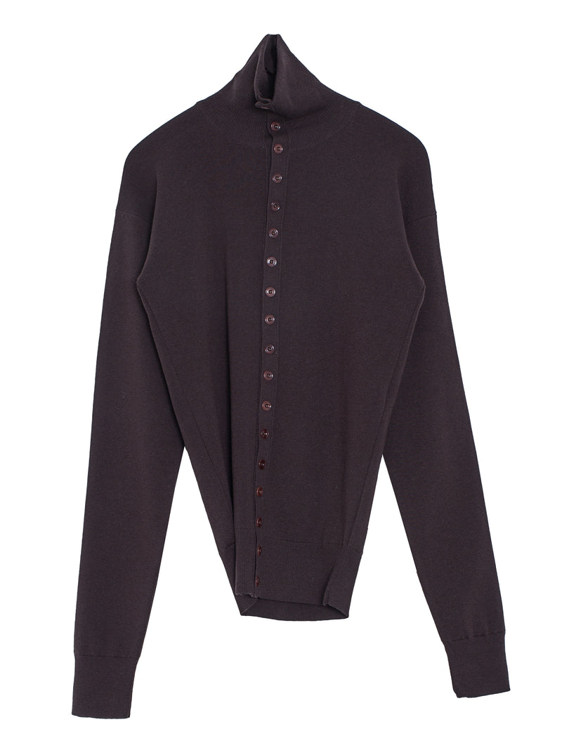 Buttoned Fitted Cardigan Aubergine