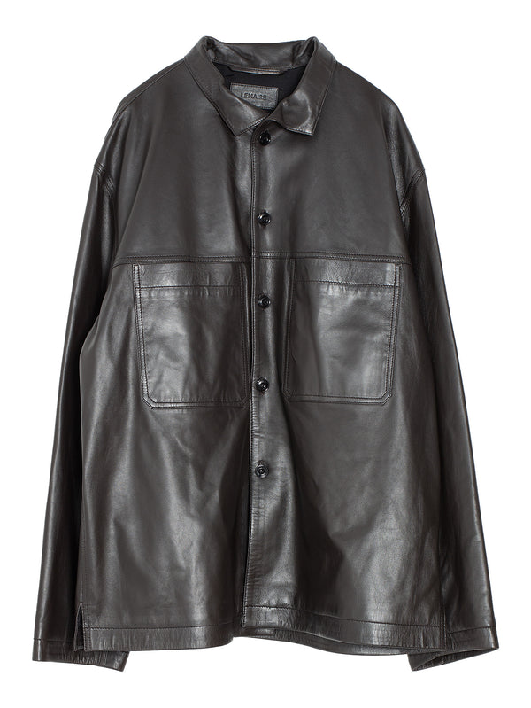 Leather Stand Collar Shirt Dark Espresso