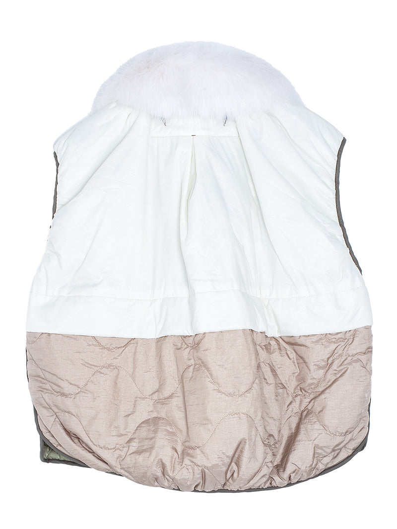 Reversible Parachute Vest White Stone Pale Sage With Eco Fur Collar