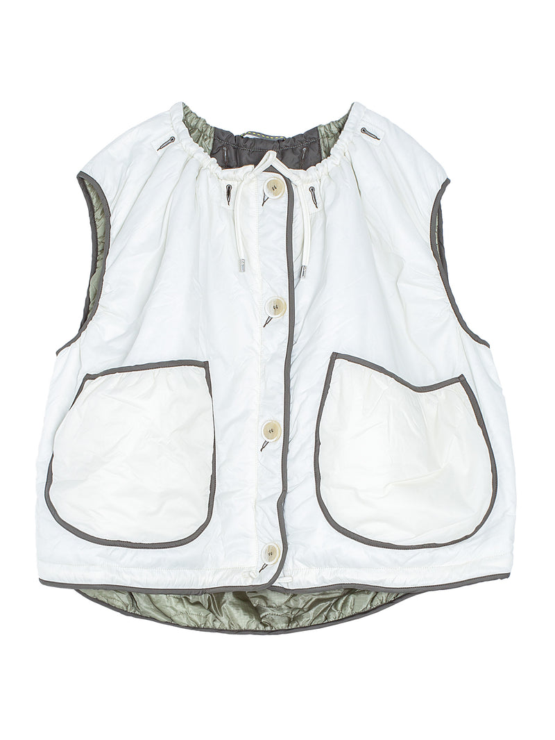 Reversible Parachute Vest White Stone Pale Sage With Eco Fur Collar