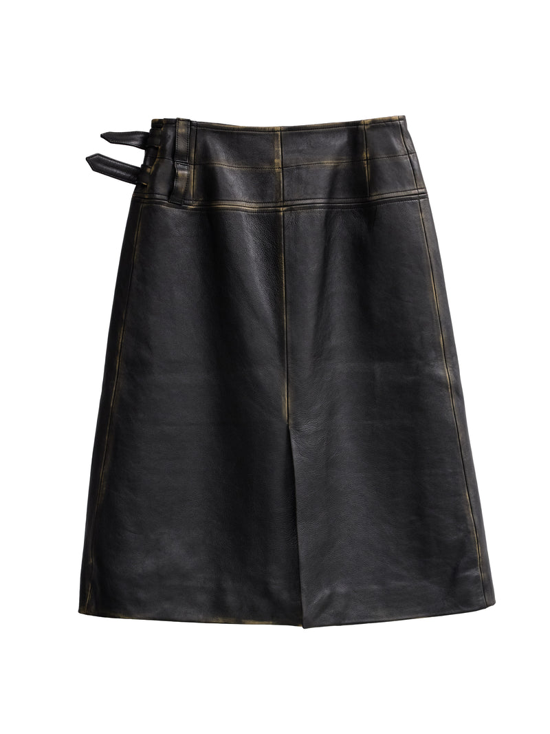 Flora Leather Skirt Black