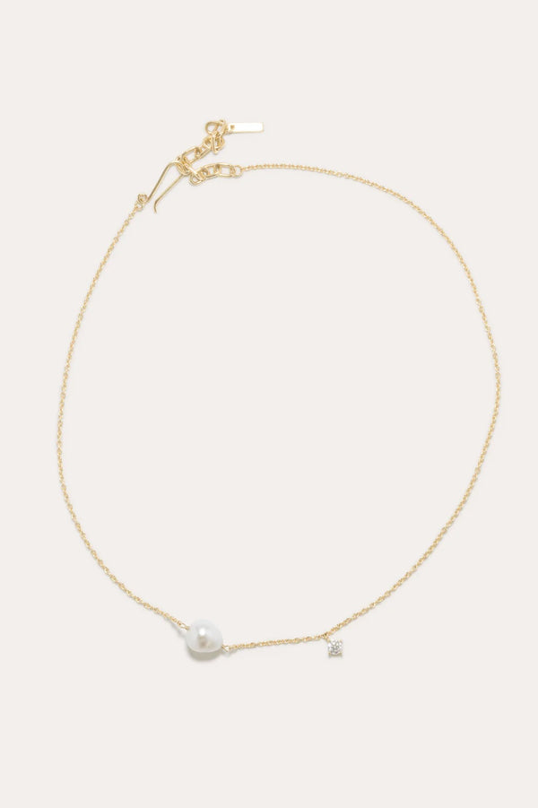 P228 Pearl And Zirconia Gold Necklace