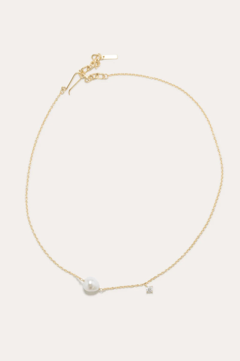 P228 Pearl And Zirconia Gold Necklace