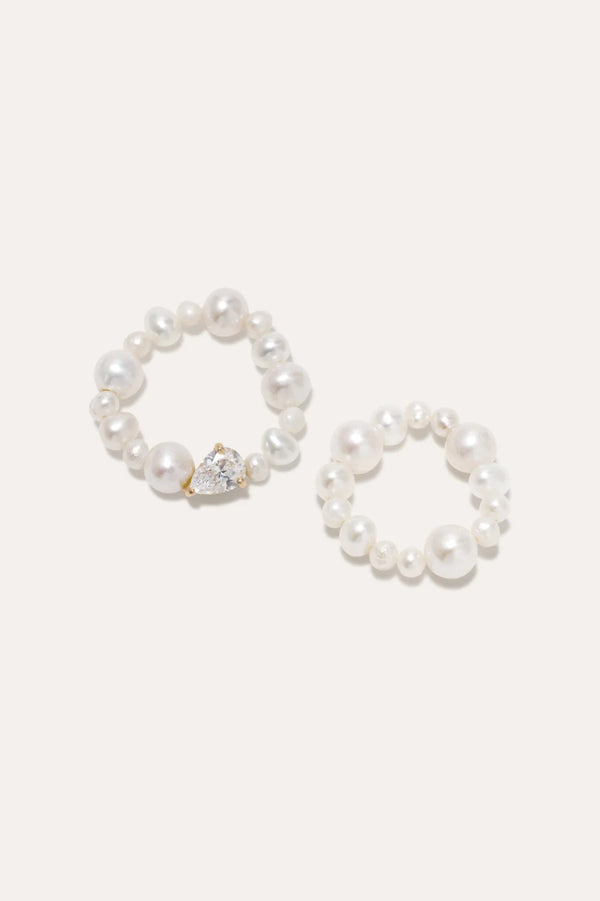 Set of 2 Rings With Freshwater Pearls And Zirconia
