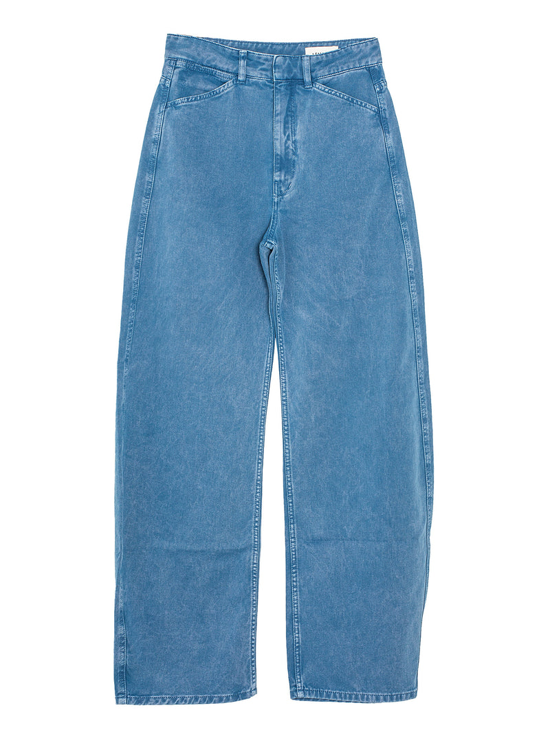 High Waisted Curved Pants Denim Snow Blue