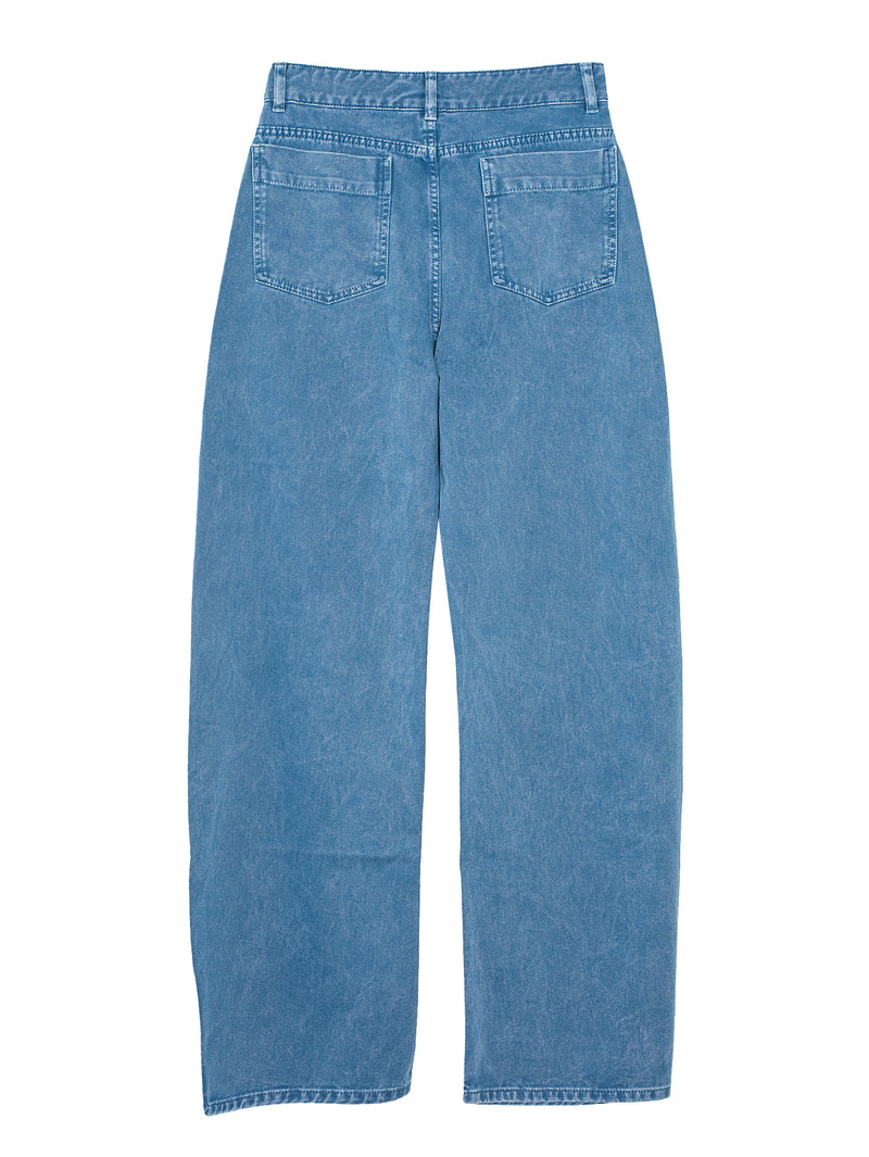 High Waisted Curved Pants Denim Snow Blue