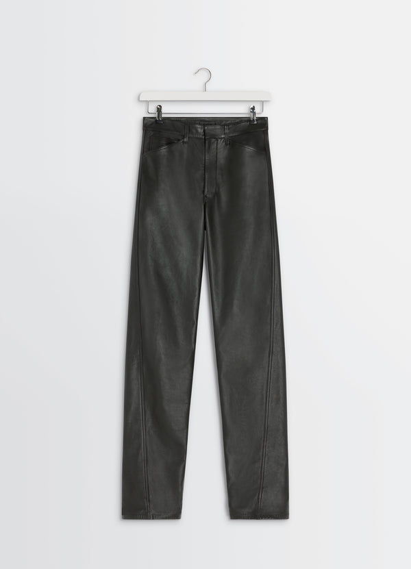 Leather Five Pockets Twisted Pants Dark Espresso