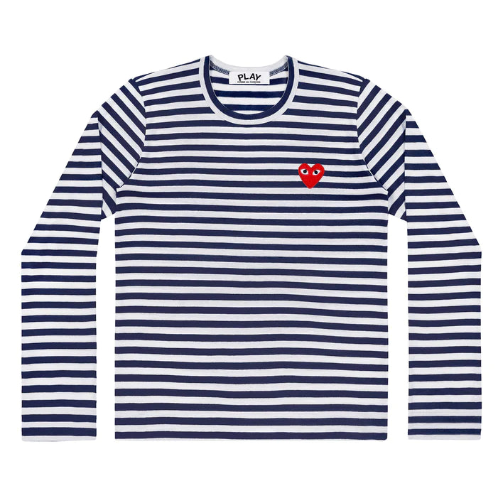 CDG Play Men’s Long Sleeve T Navy and White Striped