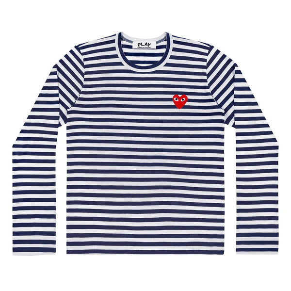 CDG Play Women's Long Sleeve T Navy and White Striped