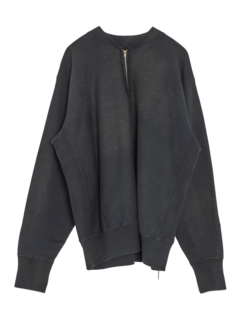 Vintage Half Zip Rib Collar Sweatshirt Black