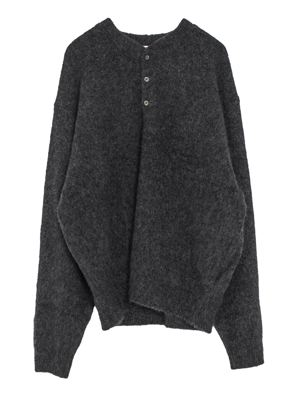 Cashmere Middle Gauge Henley Neck Sweater Charcoal