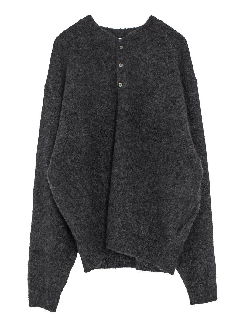 Cashmere Middle Gauge Henley Neck Sweater Charcoal