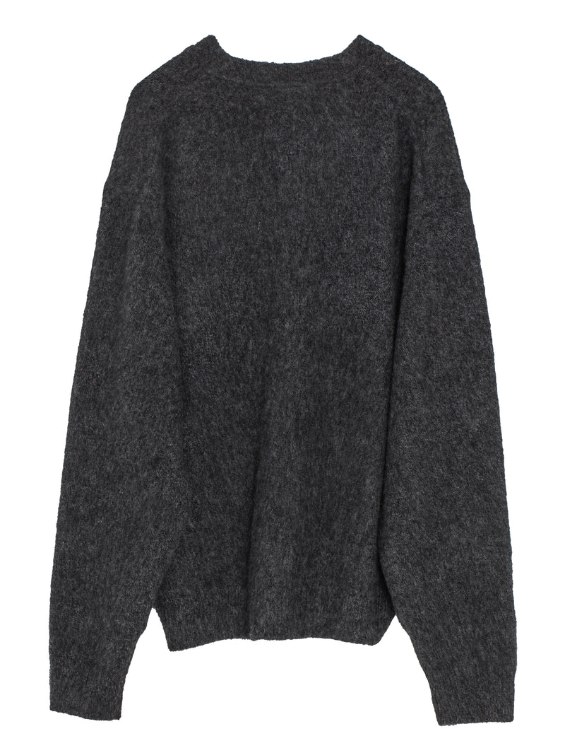Cashmere Middle Gauge Henley Neck Sweater Charcoal