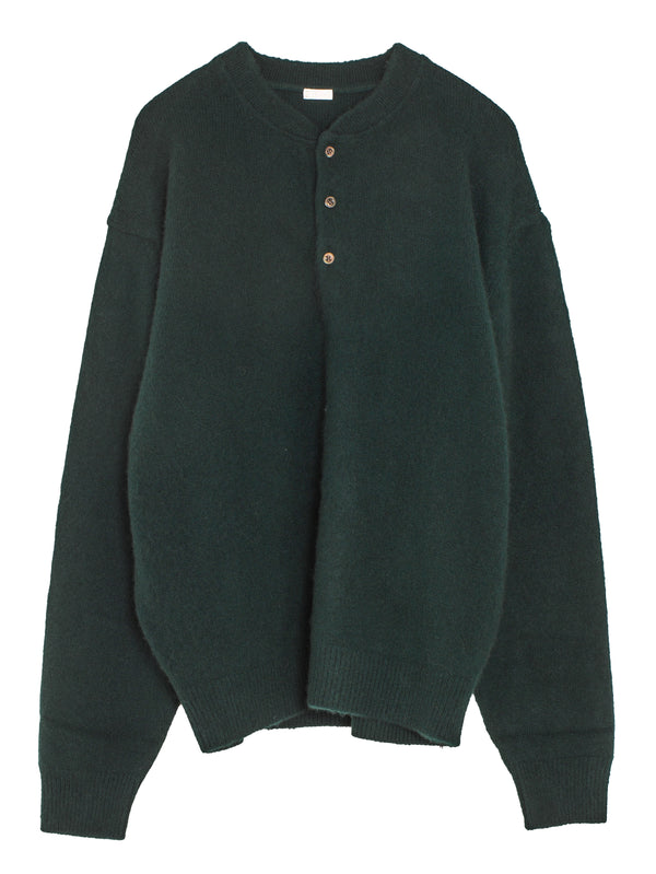 Cashmere Middle Gauge Henley Neck Sweater Green
