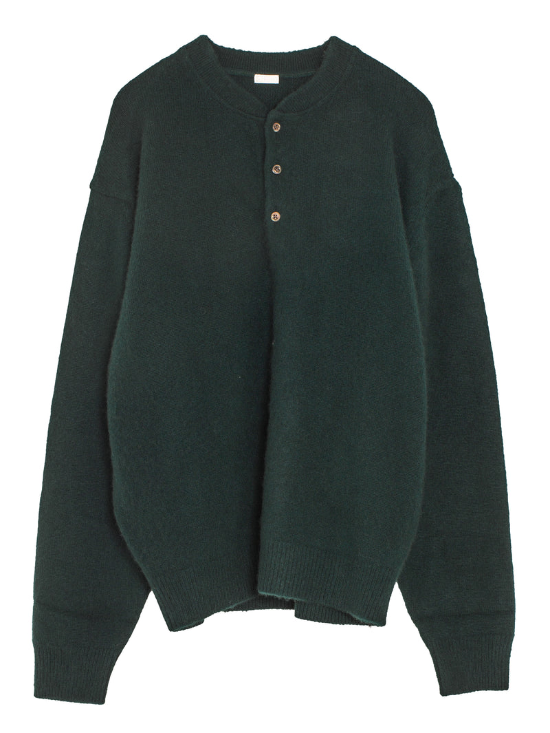 Cashmere Middle Gauge Henley Neck Sweater Green