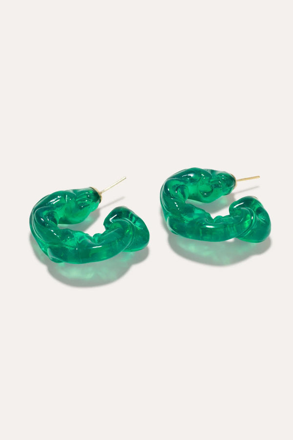 Ruffle Green Resin Earrings Gold Plated Completedworks