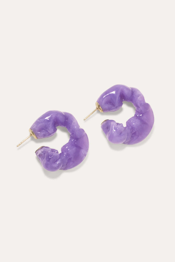 Ruffle Lilac Resin Earrings Gold Plated