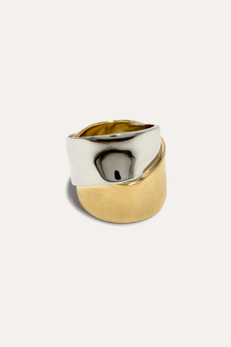 Ribbon Rhodium And Gold Plated Ring