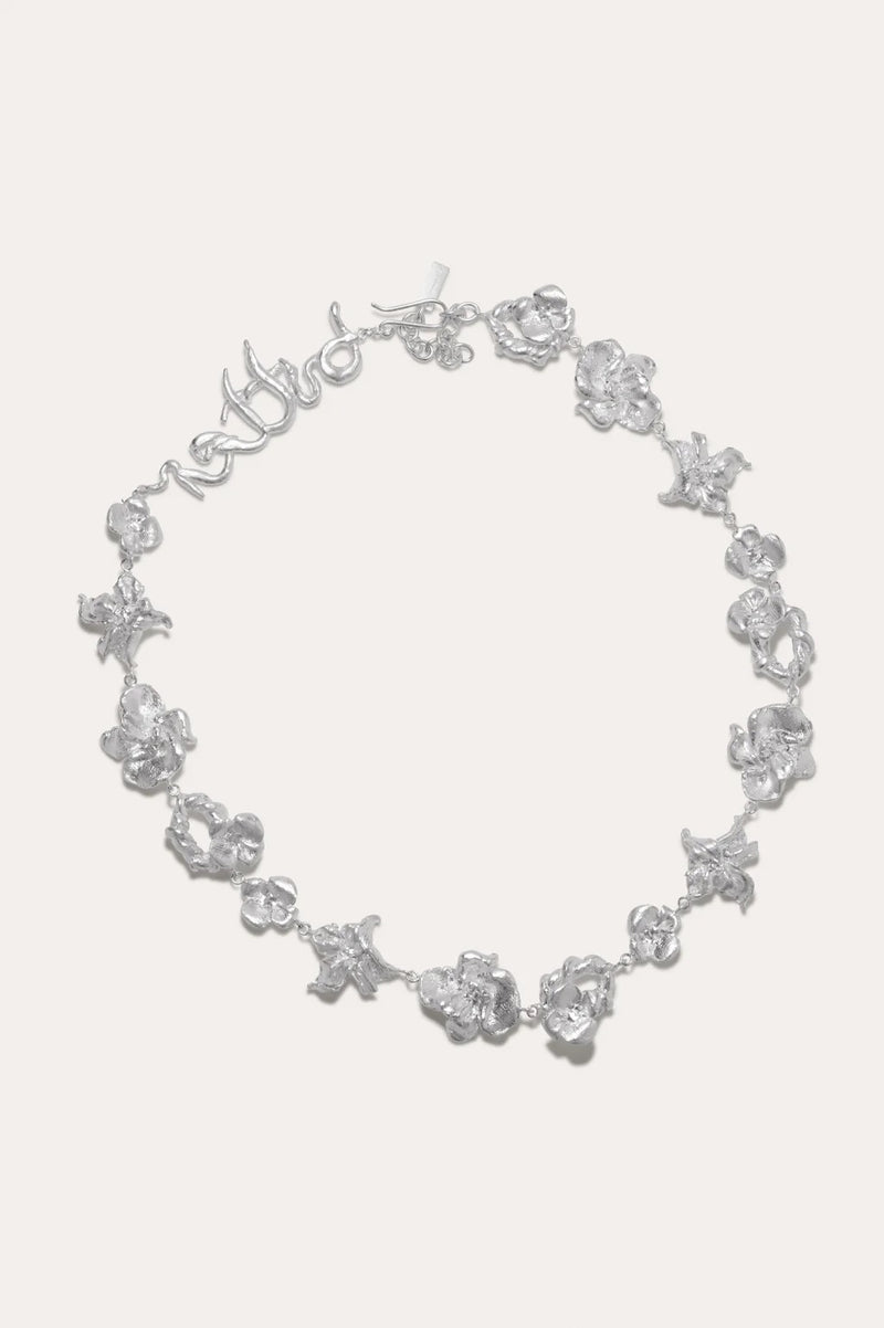 R2243 Sculptural Word Silver Necklace