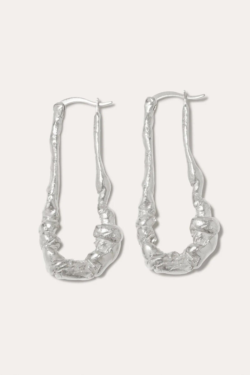 R2245 Sculptural Elongated Hoops Silver Earrings