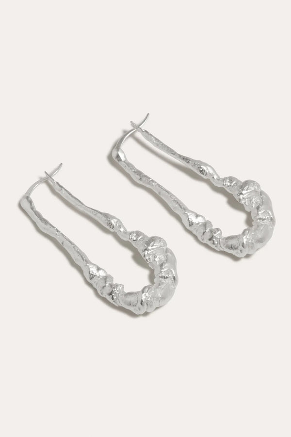 R2245 Sculptural Elongated Hoops Silver Earrings